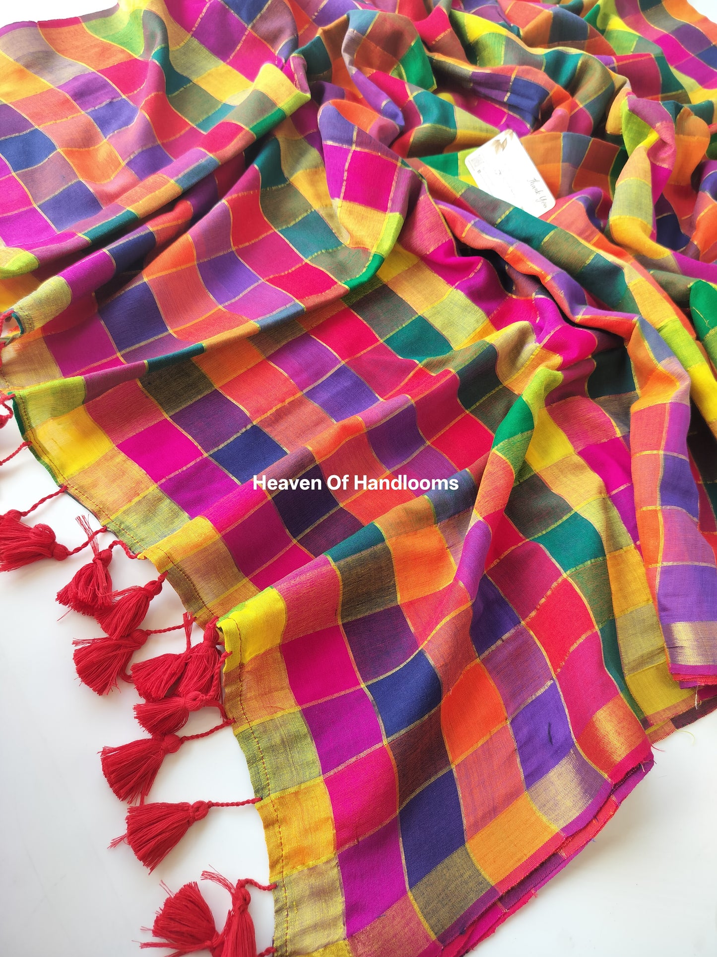Festive Saree - Multi Color Golden Check