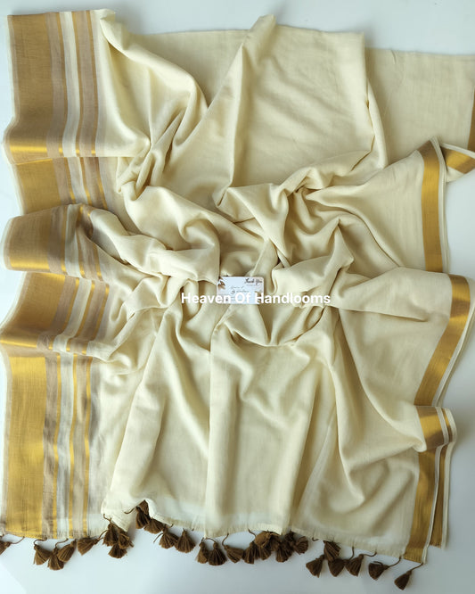 Onam-Vishu Saree - Beige Brown Border