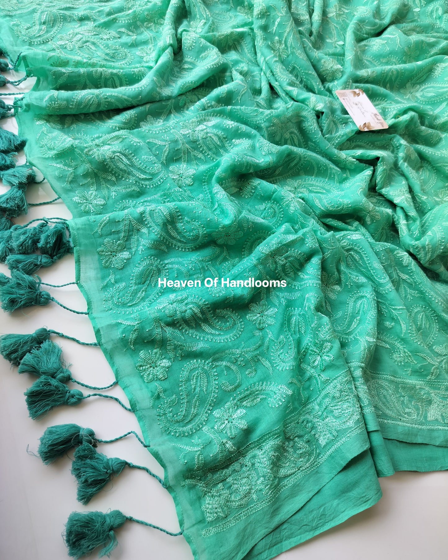 Festive Saree - Sky Chikankari