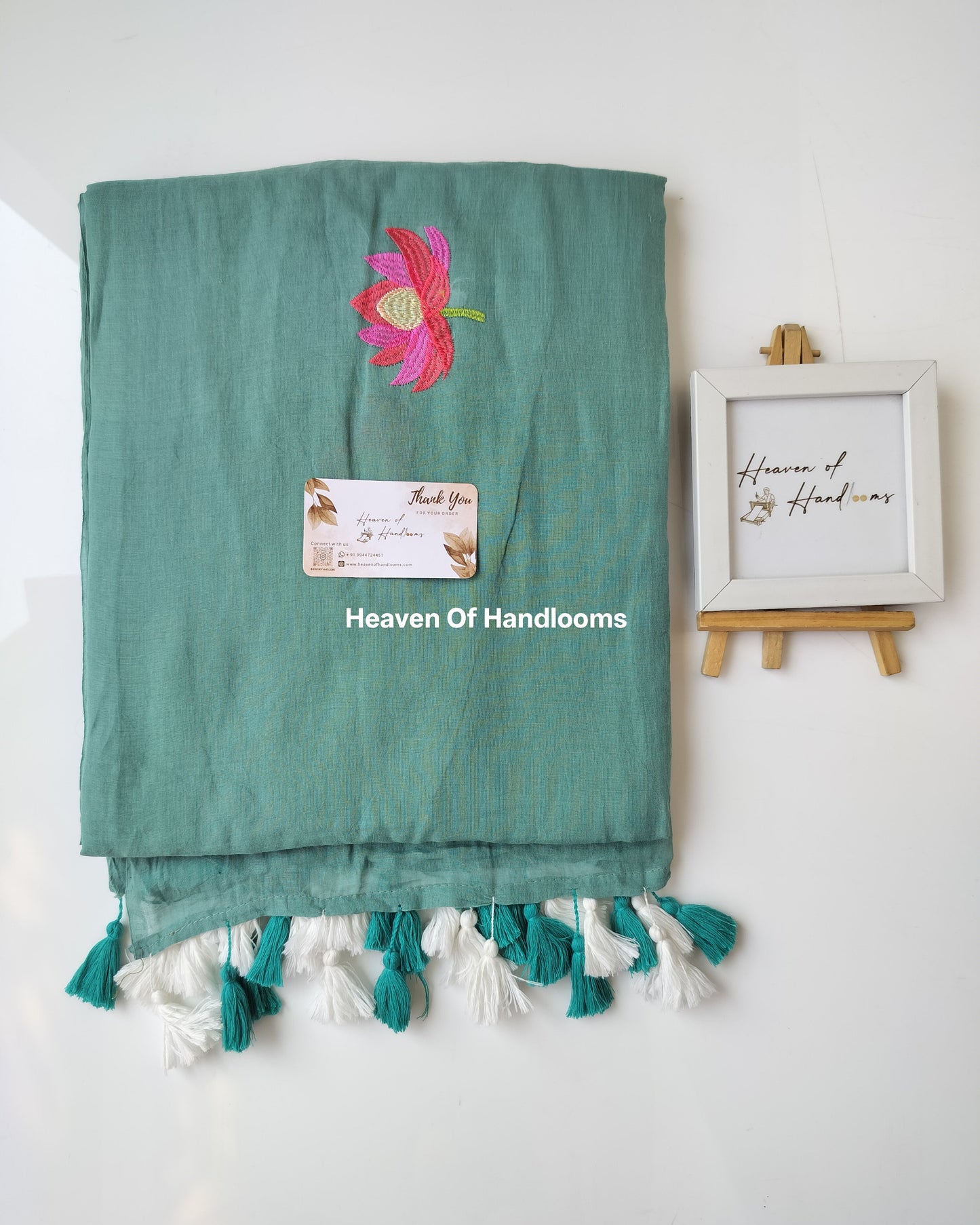 Embroidery Saree -Pine Green Lotus