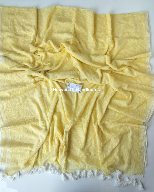 Festive Saree - Yellow Chikankari