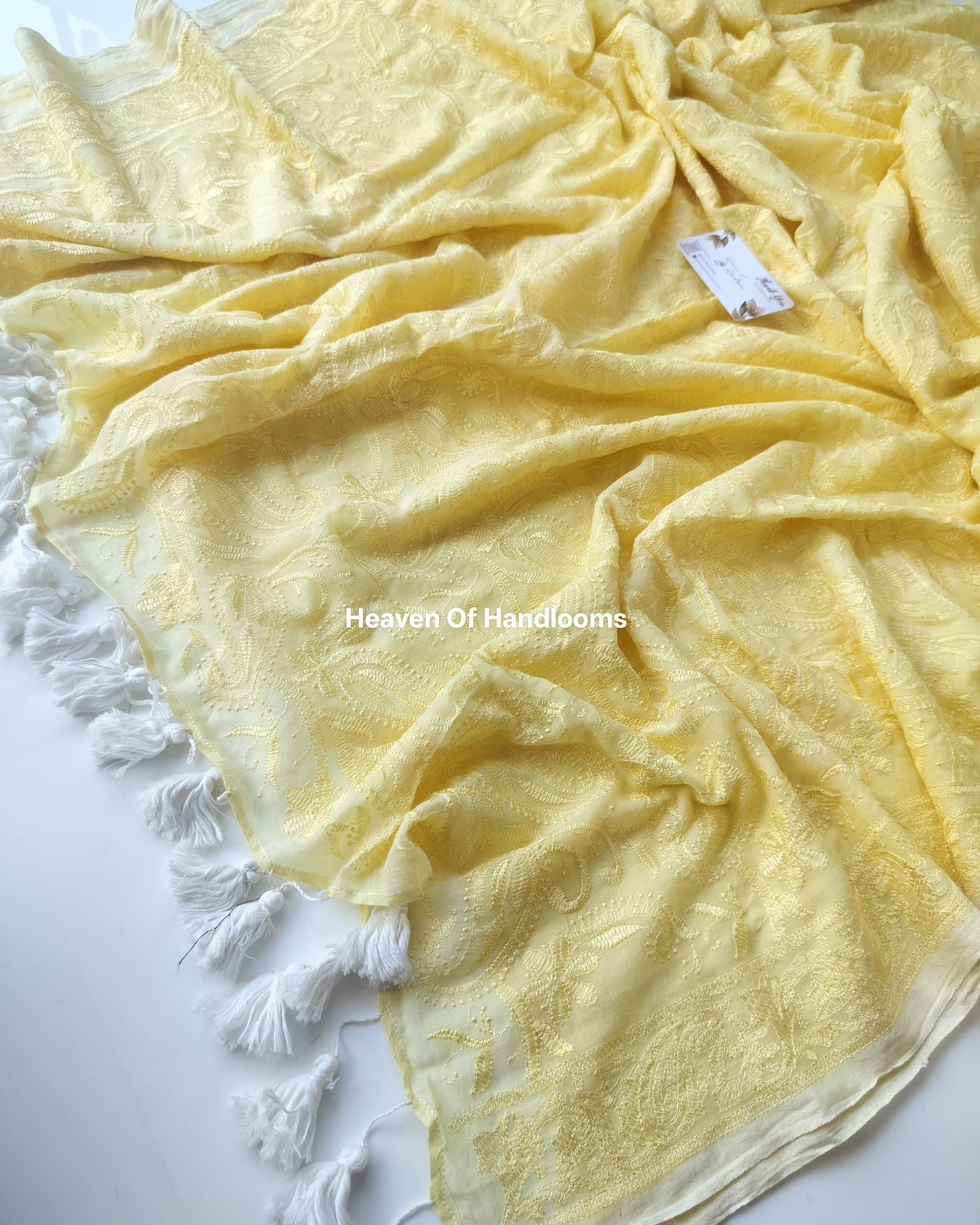 Festive Saree - Yellow Chikankari