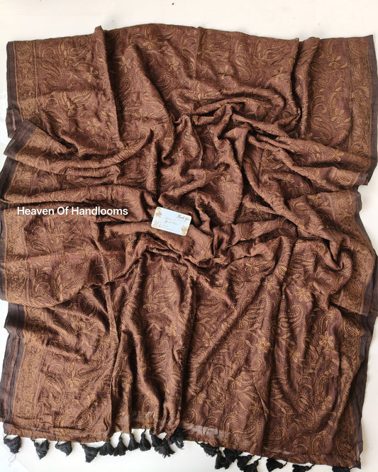 Festive Saree - Brown Chikankari