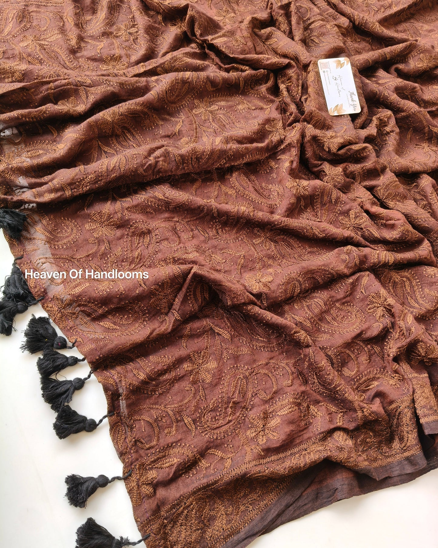 Festive Saree - Brown Chikankari