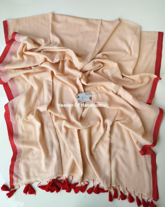 Plain Mul Saree - Muted Peach