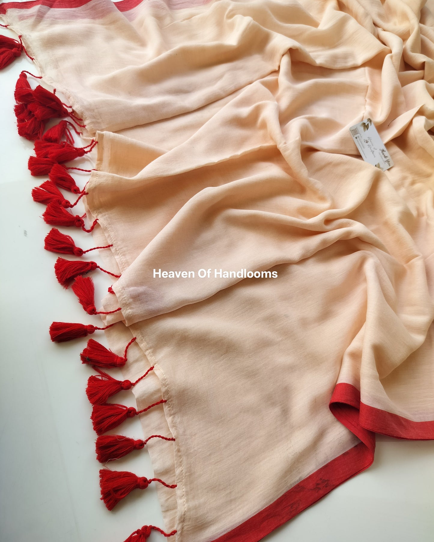 Plain Mul Saree - Muted Peach