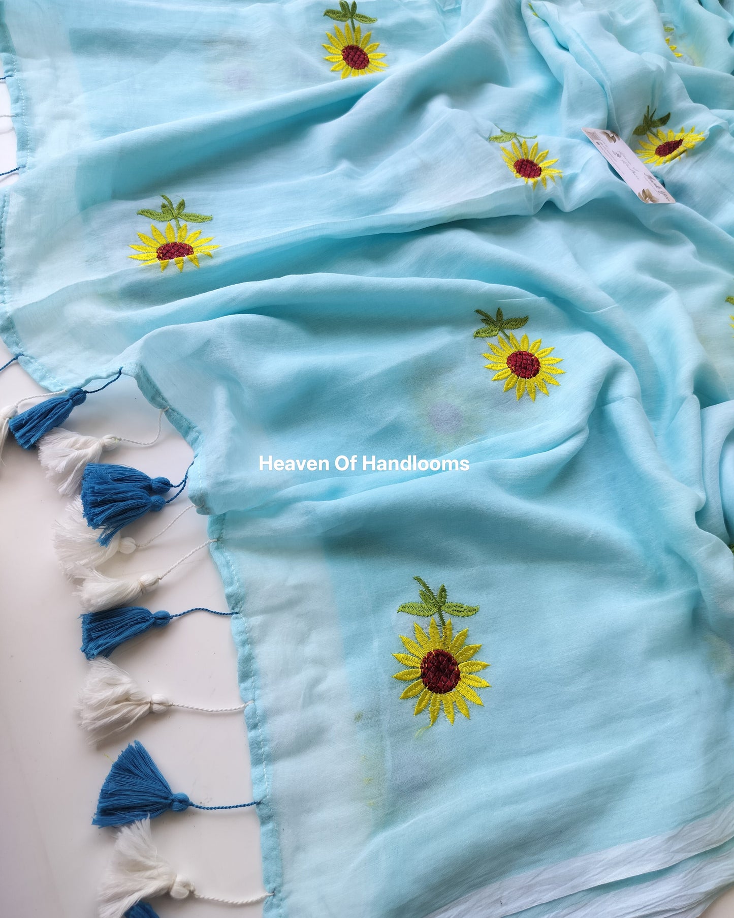 Embroidery Saree - Sky Sunflower