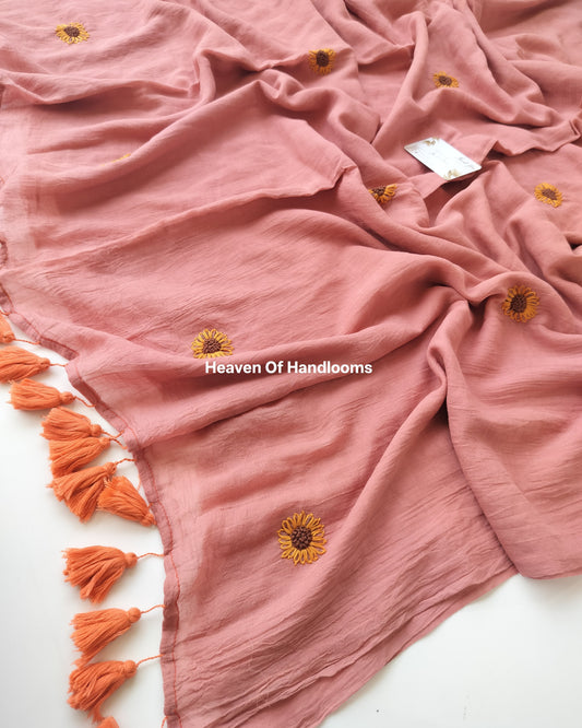 Premium Hand Stitch - Peach Kantha Sunflower