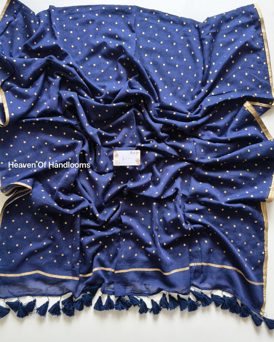 Printed Saree - Navy Blue Polka