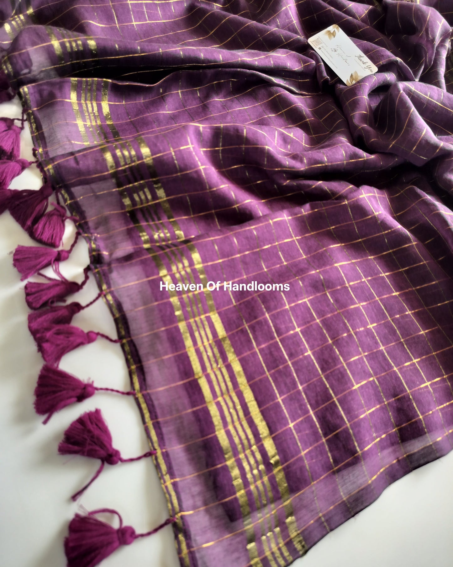 Festive Saree - Jamun Golden Zari Checked