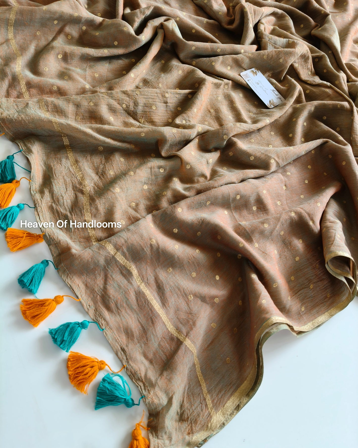 Printed Saree - Dual with Golden Polka Dot