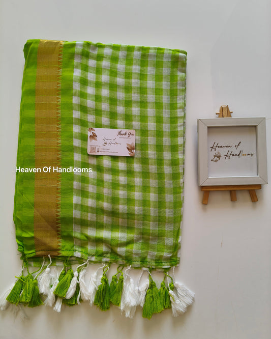 Festive Saree - Green Check Border