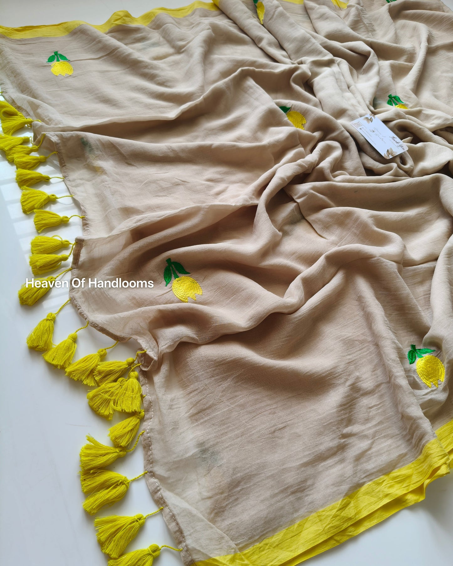 Embroidery Saree - Yellow Tulip