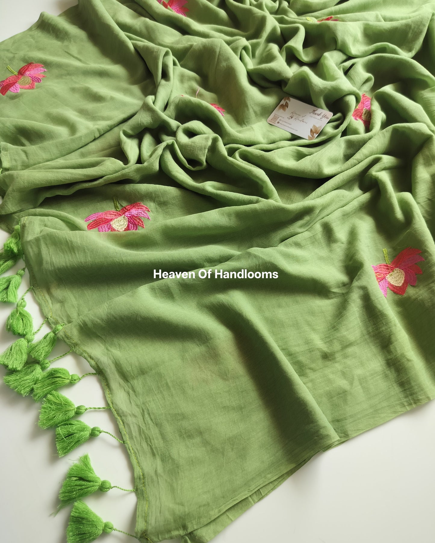 Embroidery Saree - Pista Lotus