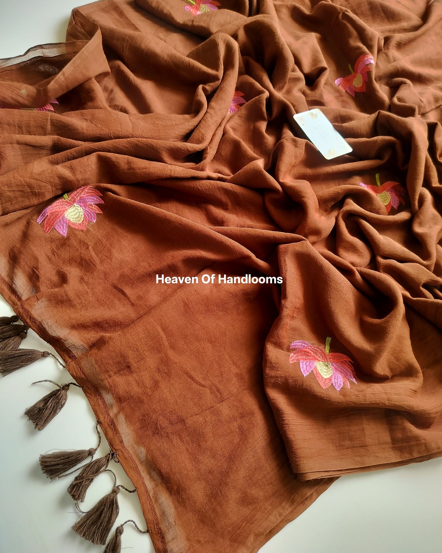 Embroidery Saree - Brown Lotus