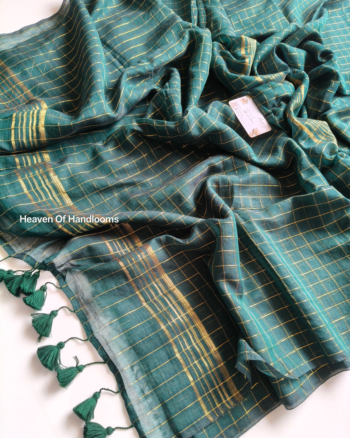 Festive Saree - Green Golden Zari checked
