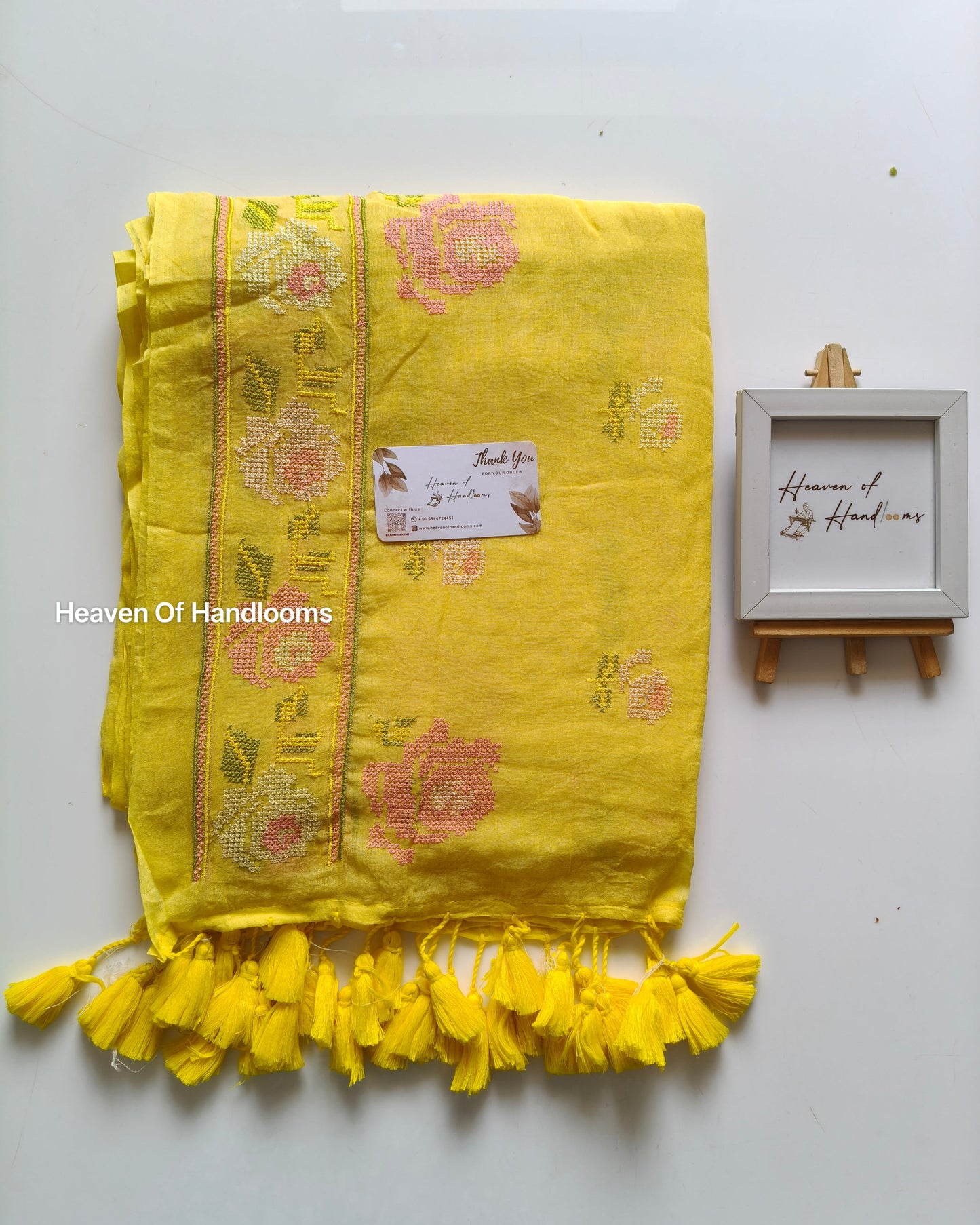 Festive Saree - Pastel Yellow Cross Stitch