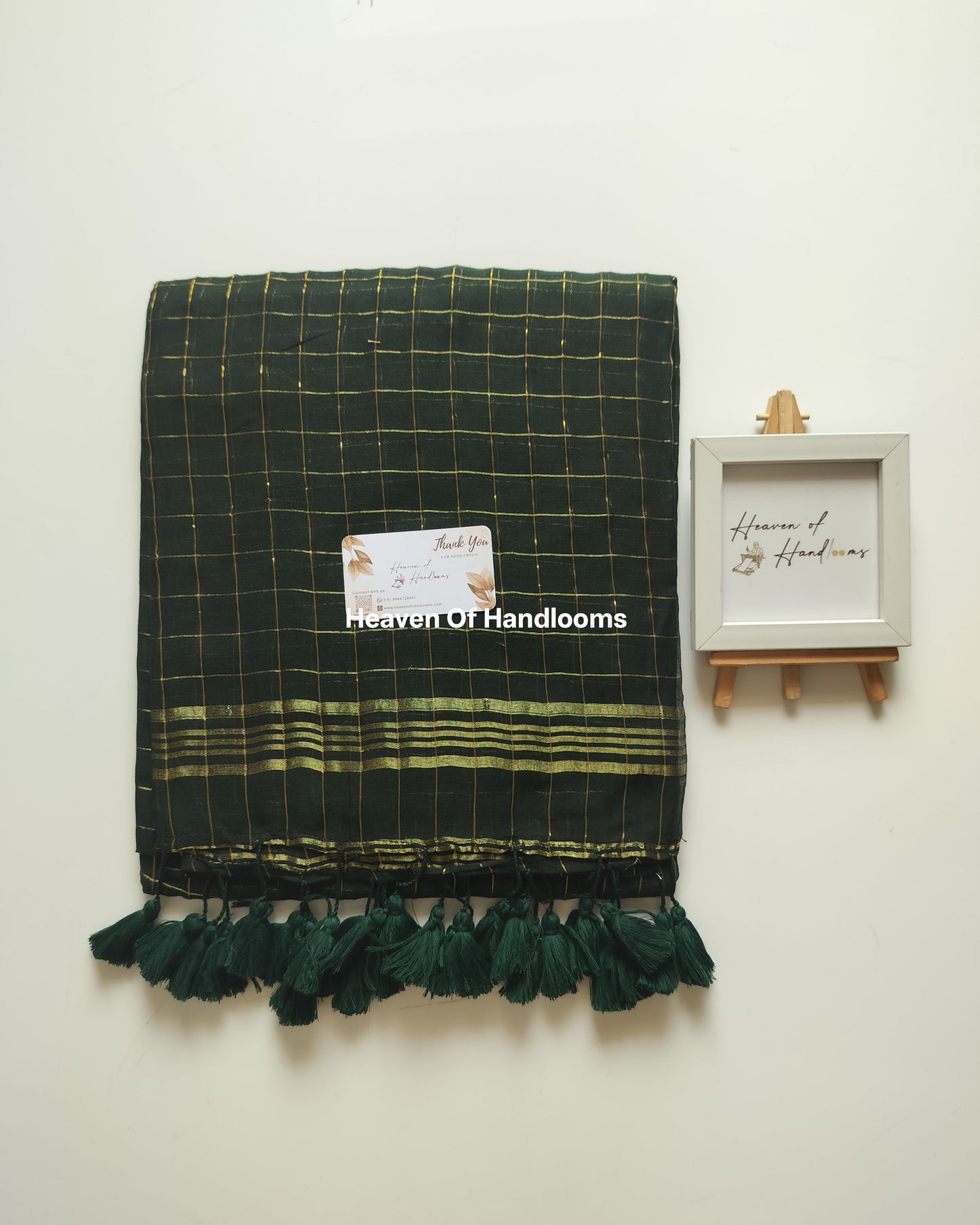 Festive Saree - Bottle Green Golden Zari checked