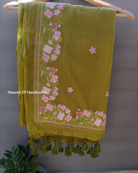 Festive Saree - Mehandi Gulab