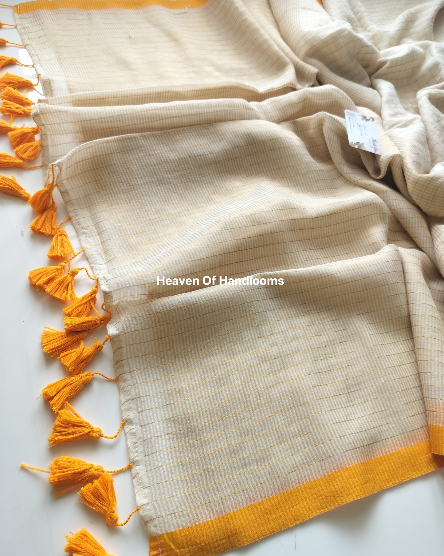 Onam-Vishu Saree -Cream Check Yellow Border