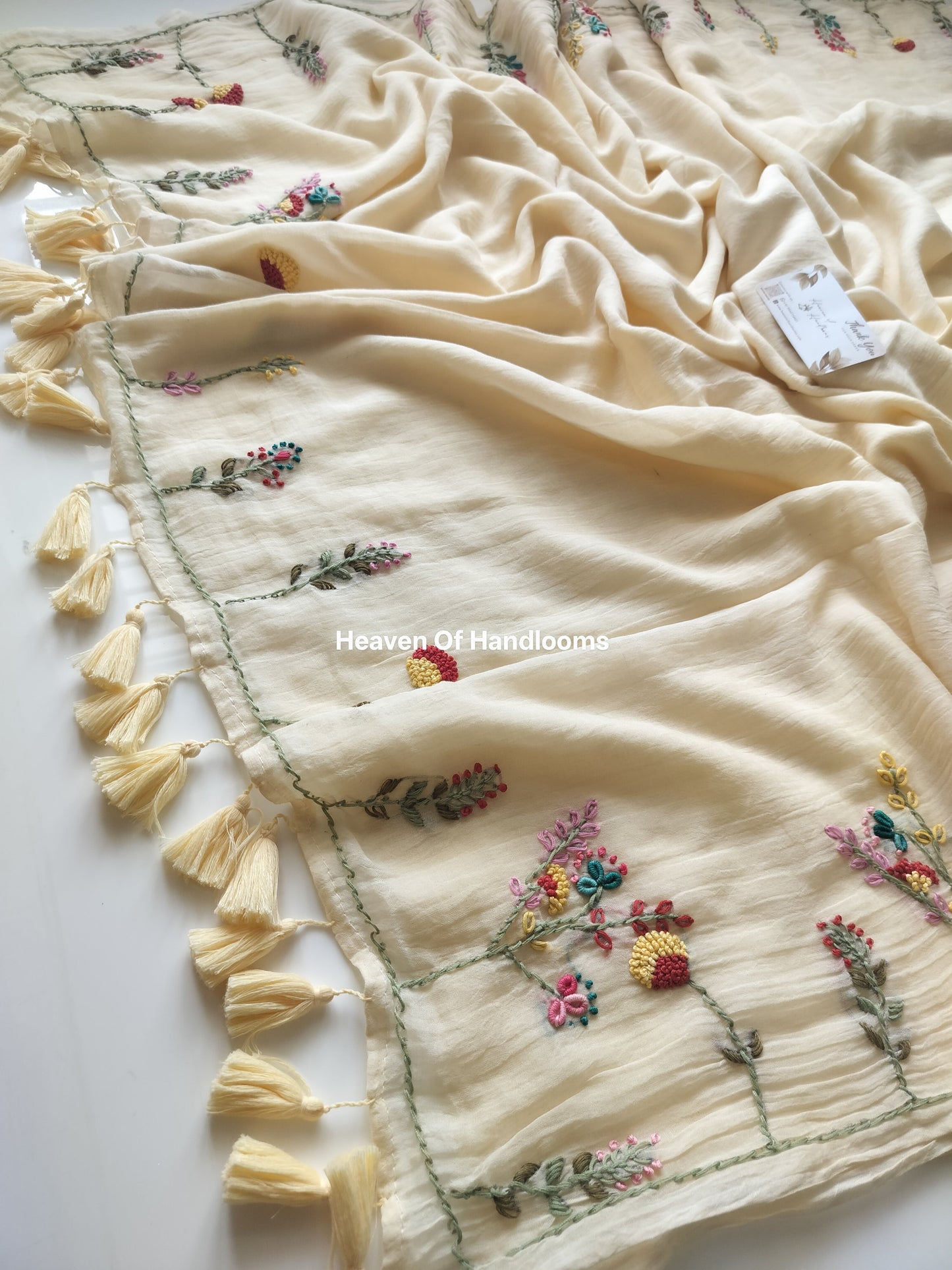 Premium Hand Stitch - Cream Floral Garden