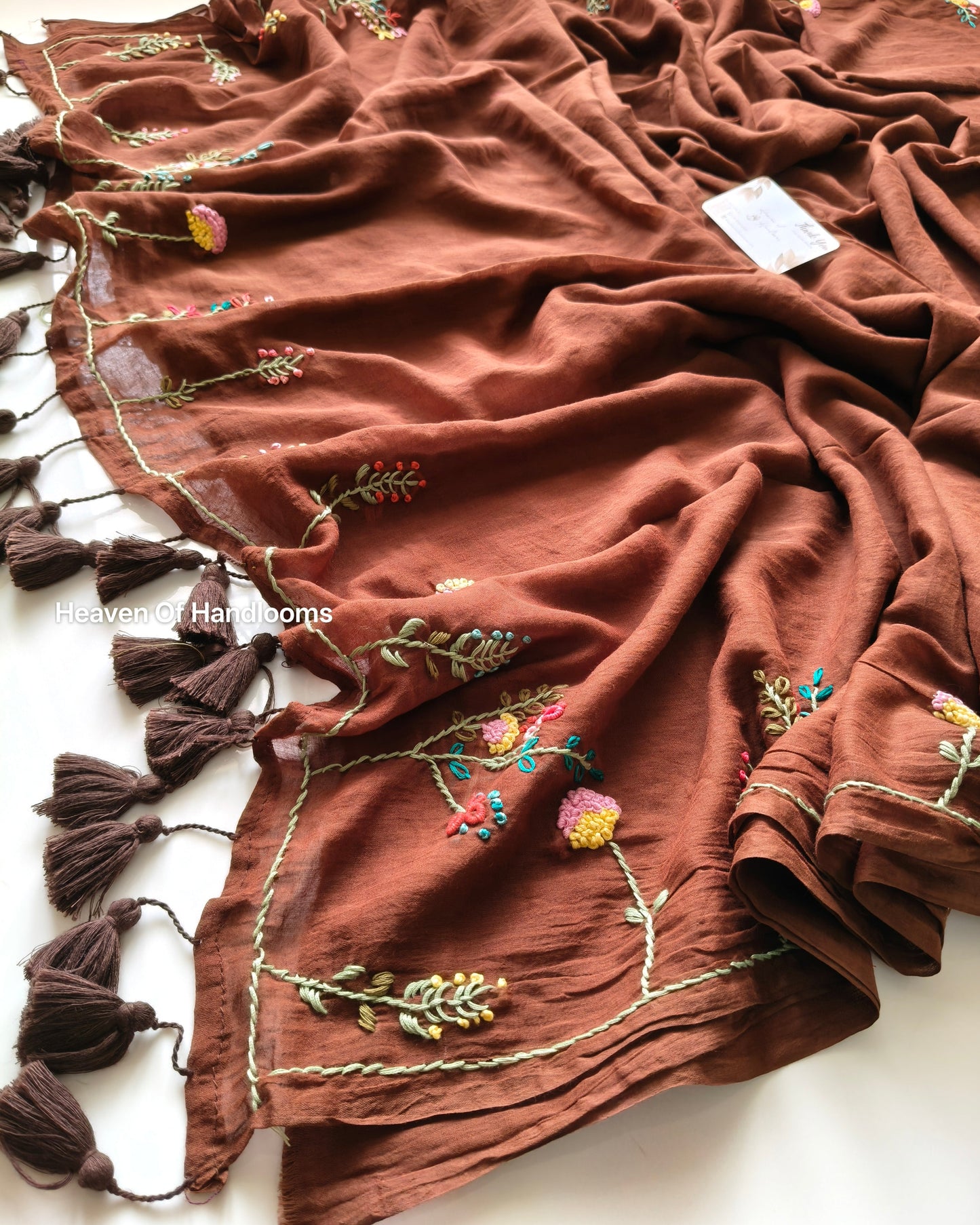 Premium Hand Stitch - Brown Floral Garden