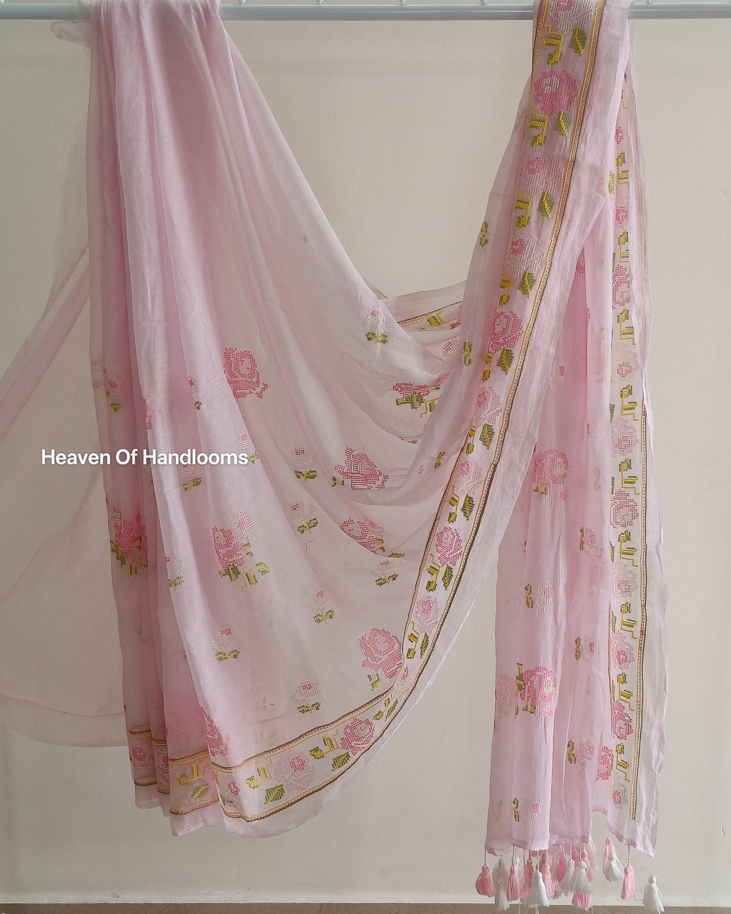 Festive Saree - Pastel Pink Cross Stitch