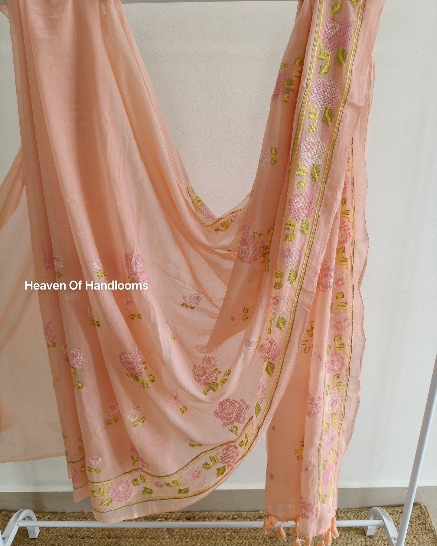 Festive Saree - Peach Cross Stitch