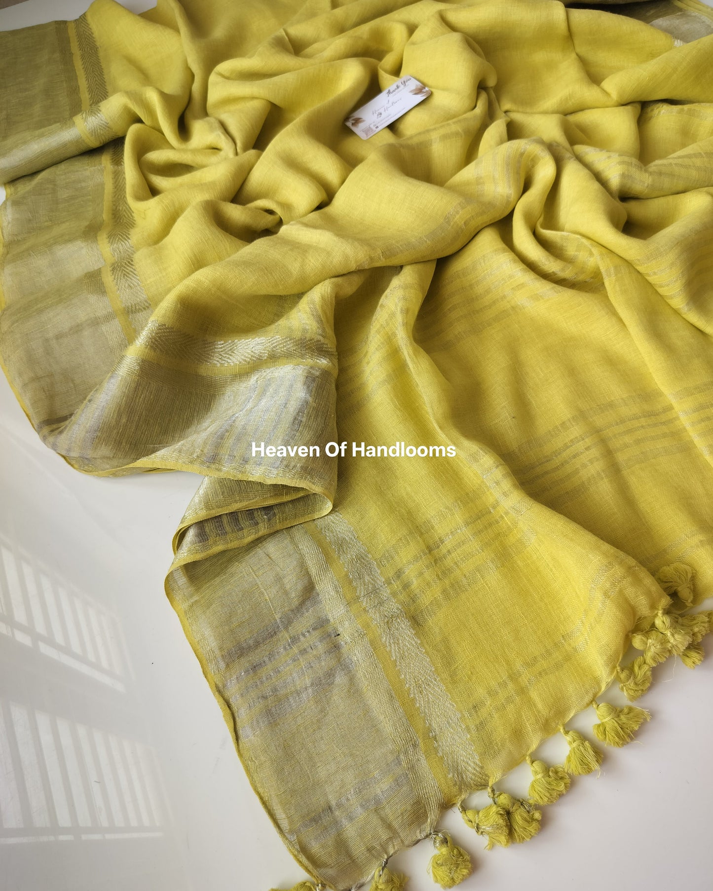 Linen by Linen - Pastel Yellow Silver Border