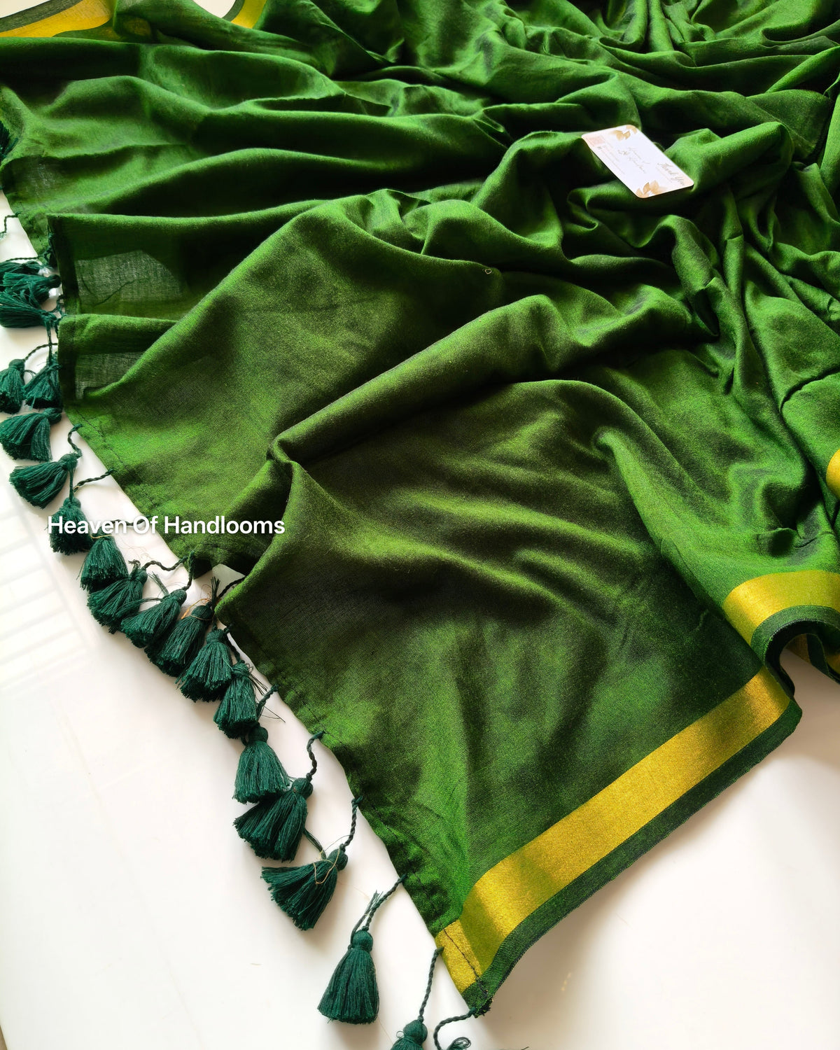 Festive Saree - Bottle Green Plain Zari