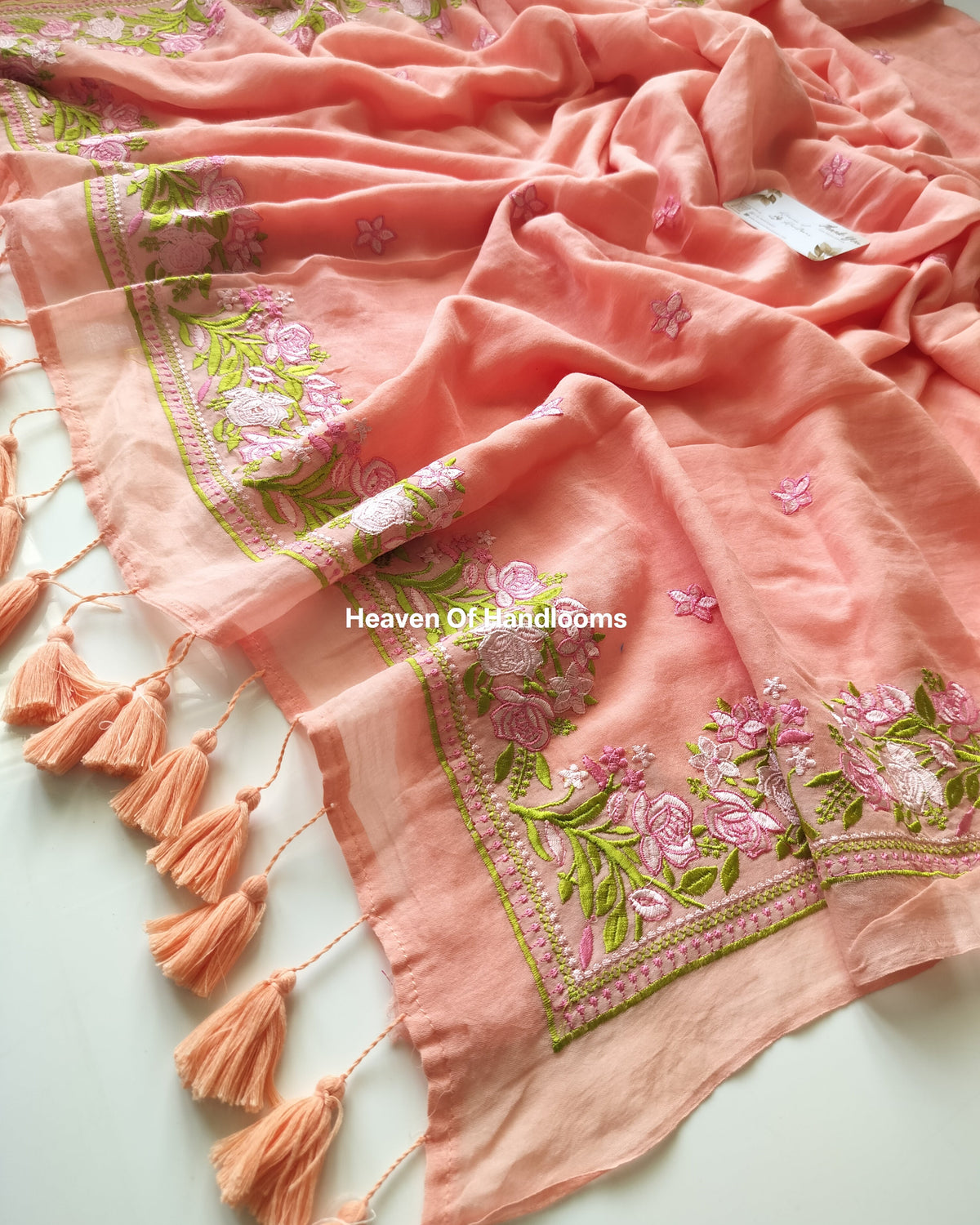 Festive Saree - Peach Gulab