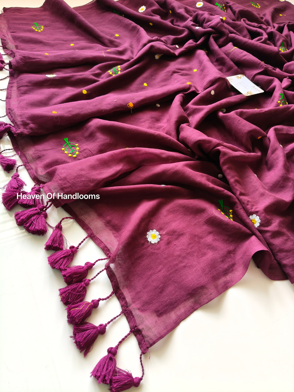 Embroidery Saree - Plum Sprinkle flowers