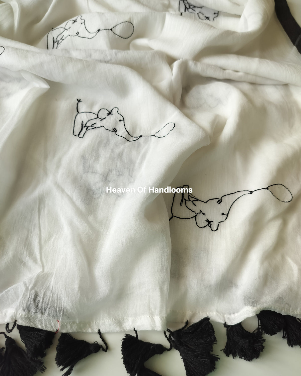 Embroidery Saree - Elephant B&W