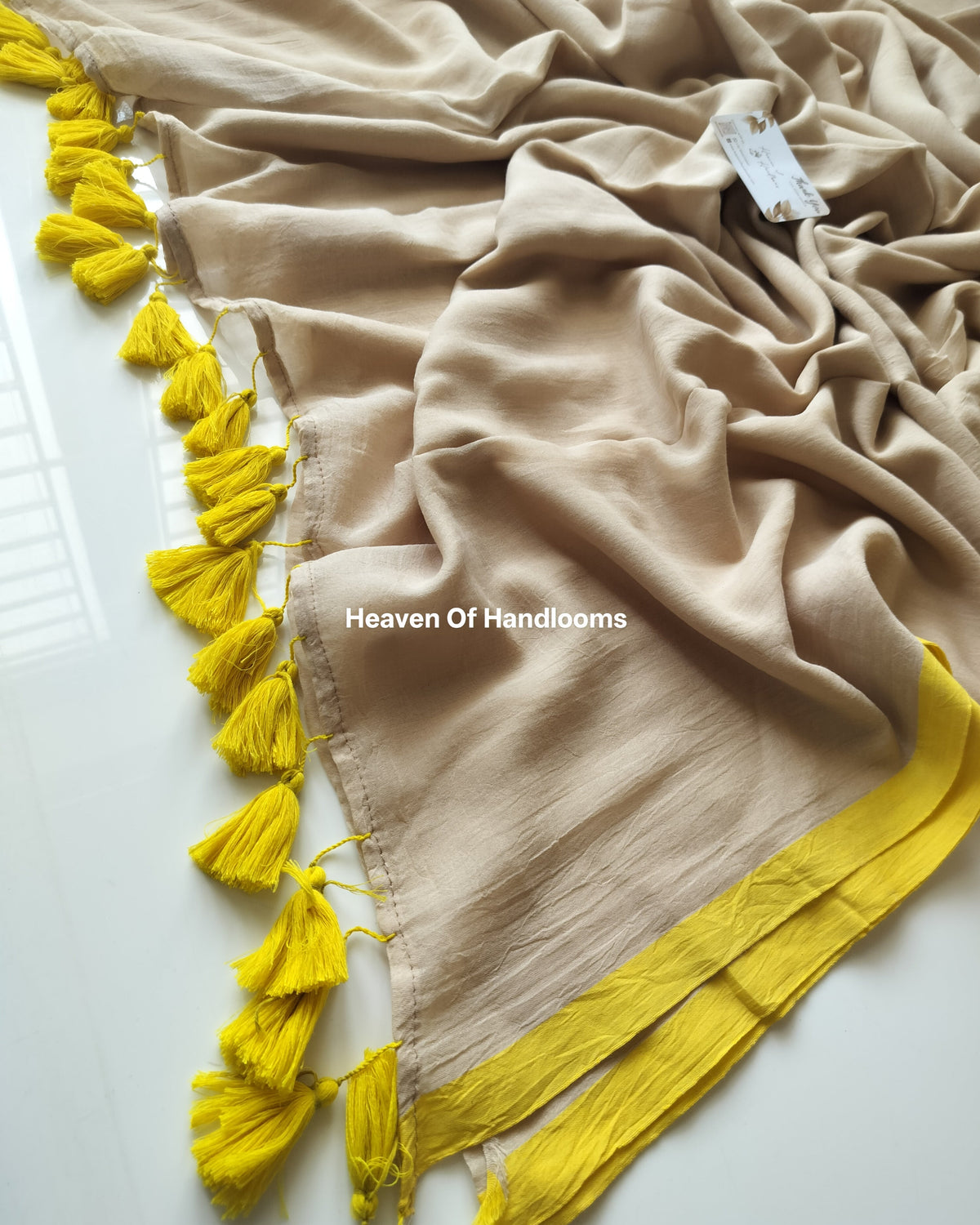 Plain Mul Saree - Yellow Border