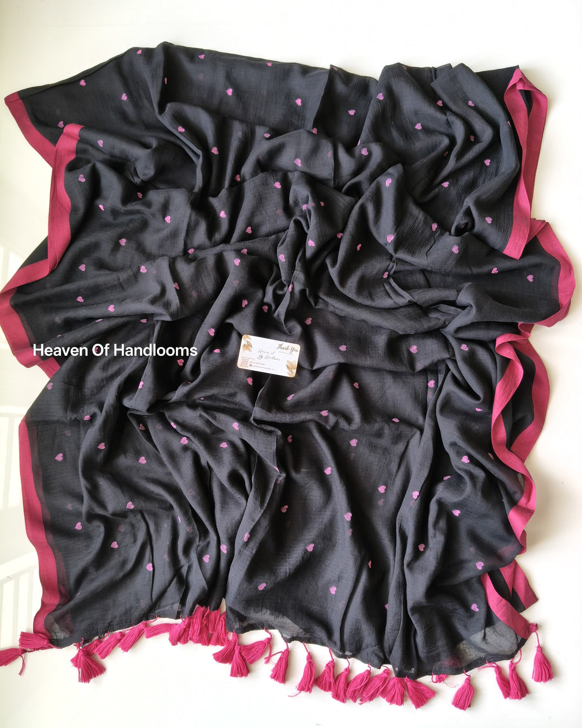 Printed Saree - Black Tiny Heart