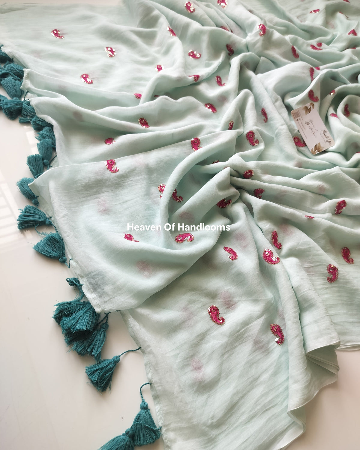 Festive Saree - Aqua Mango Sequence