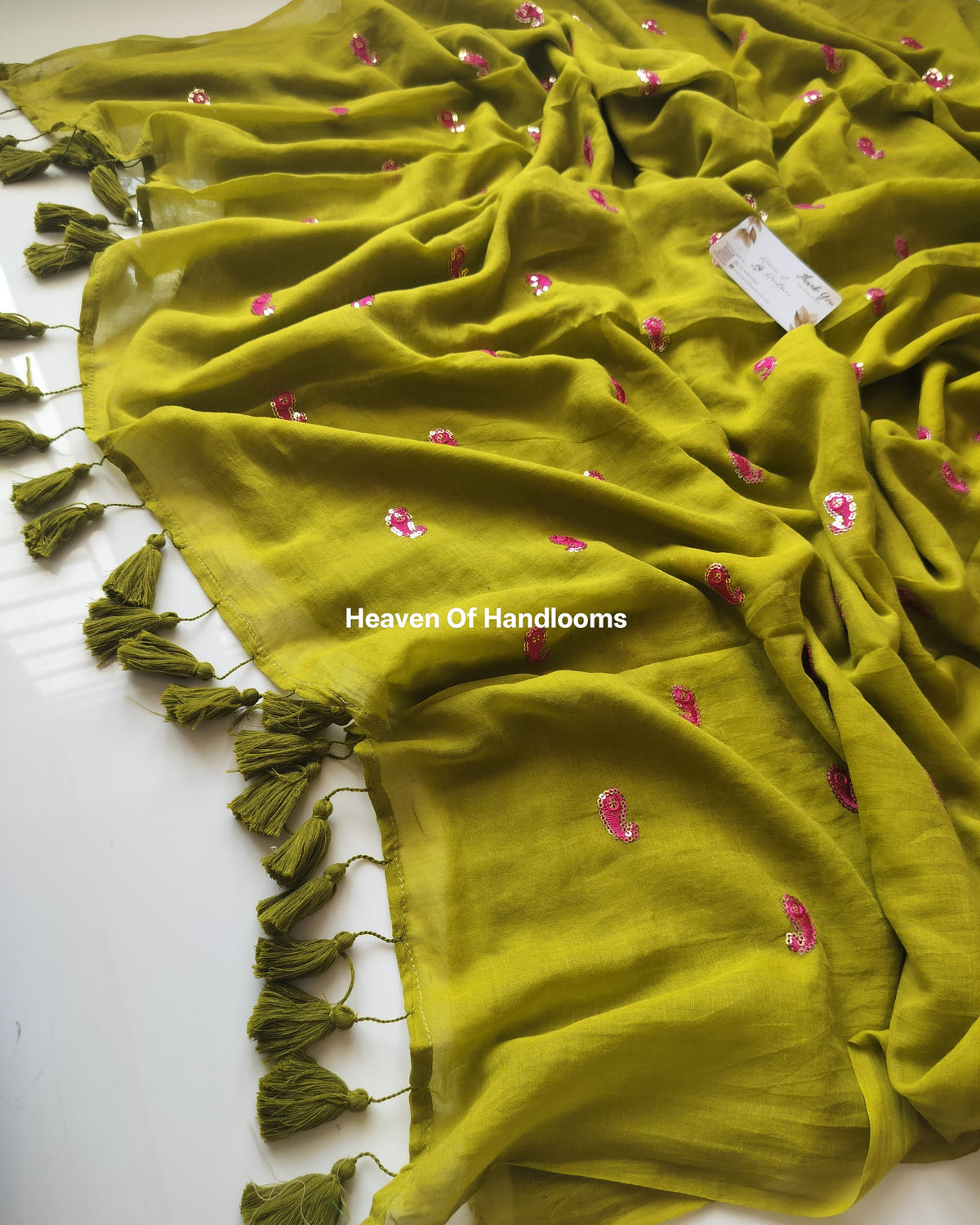 Festive Saree - Mehndi Mango Sequence