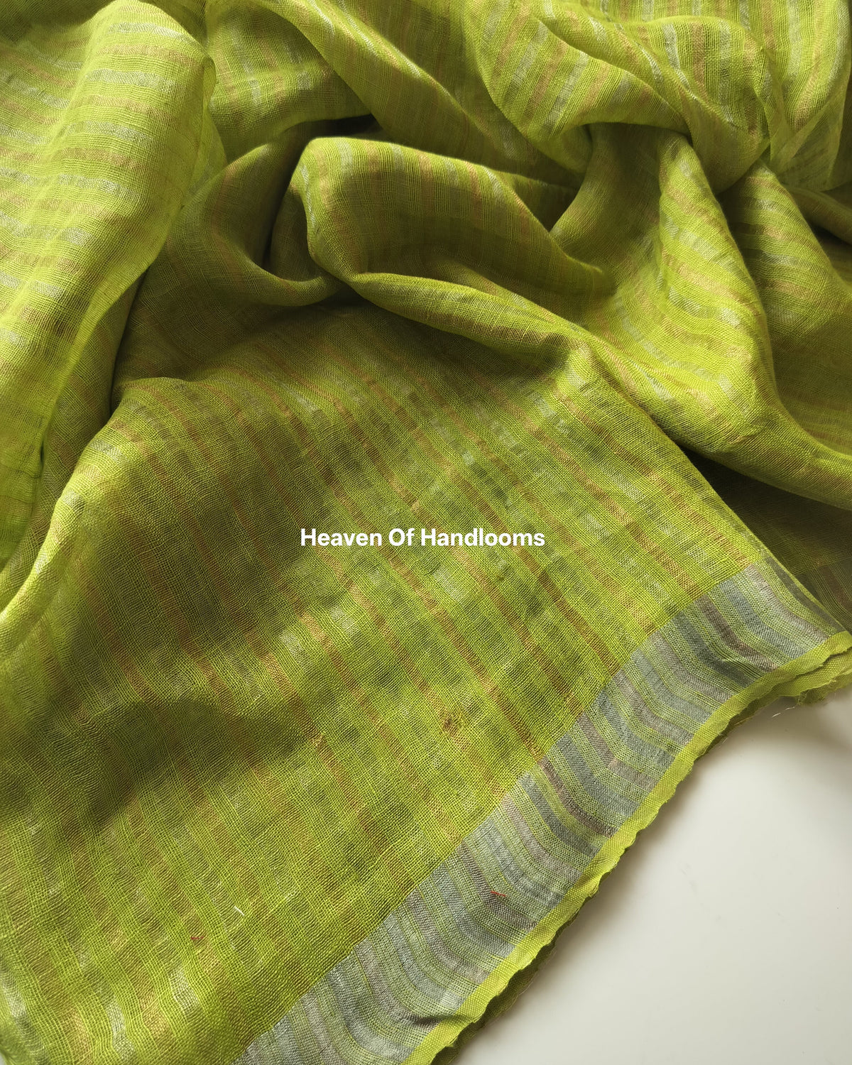 Linen by zari- Green Silver Copper Zari