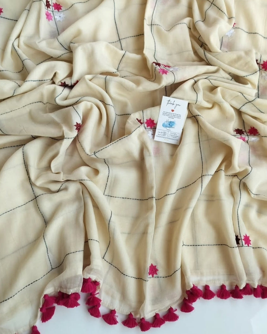 Onam-Vishu Saree - Checked Emb