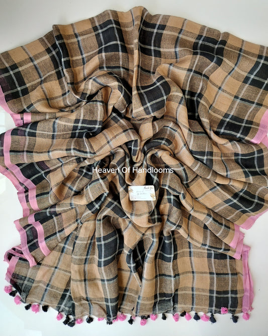 Linen by Linen - Deer Checked with Pink Border