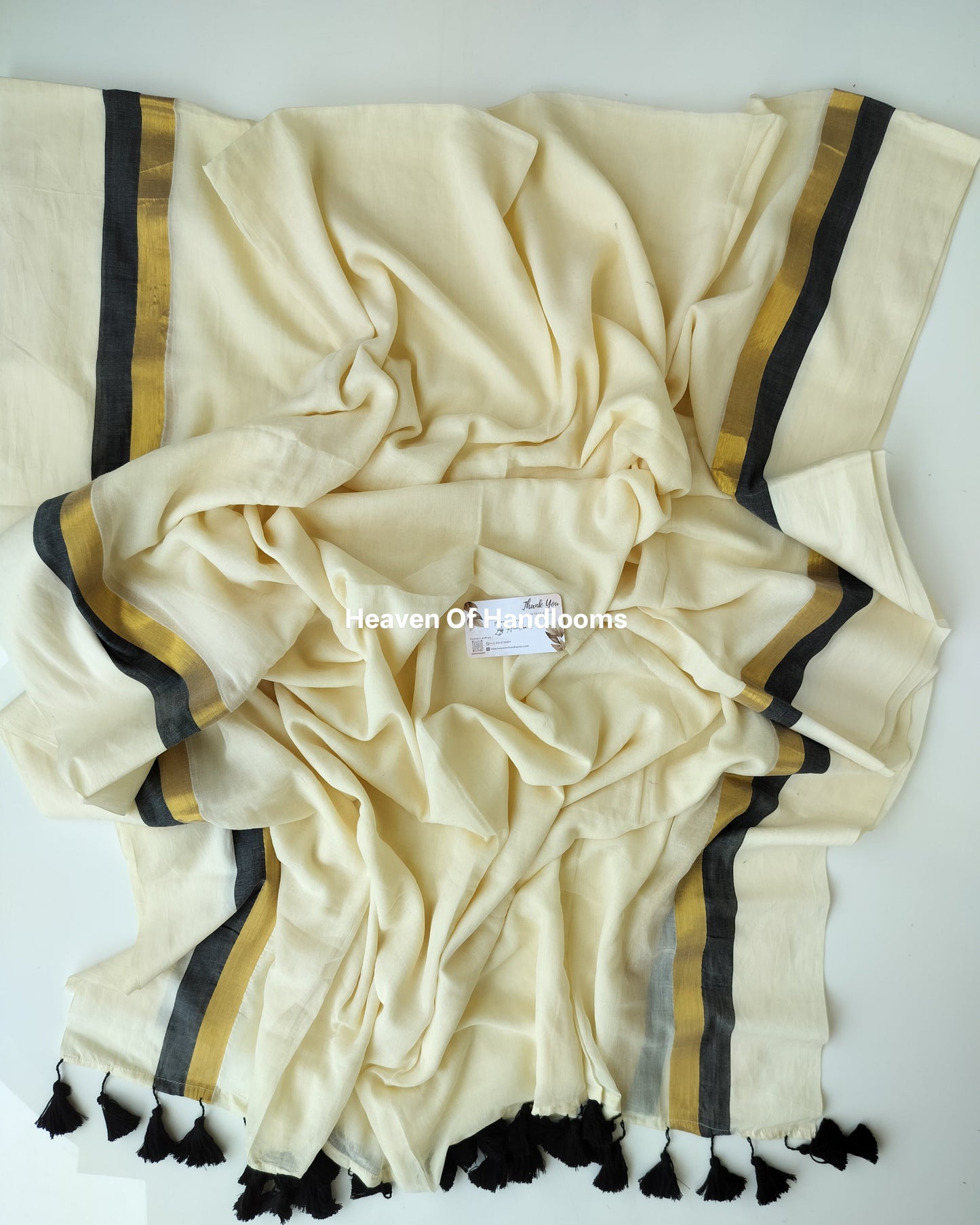 Onam-Vishu Saree - Off White with Black Golden Border