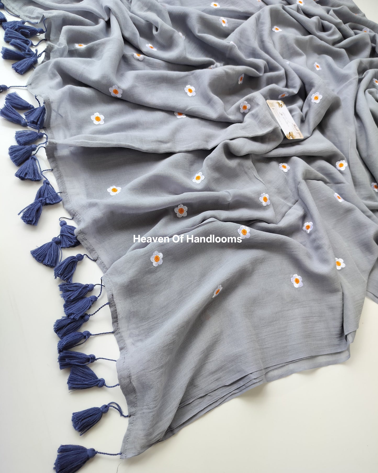 Embroidery Saree - Grey Blossom