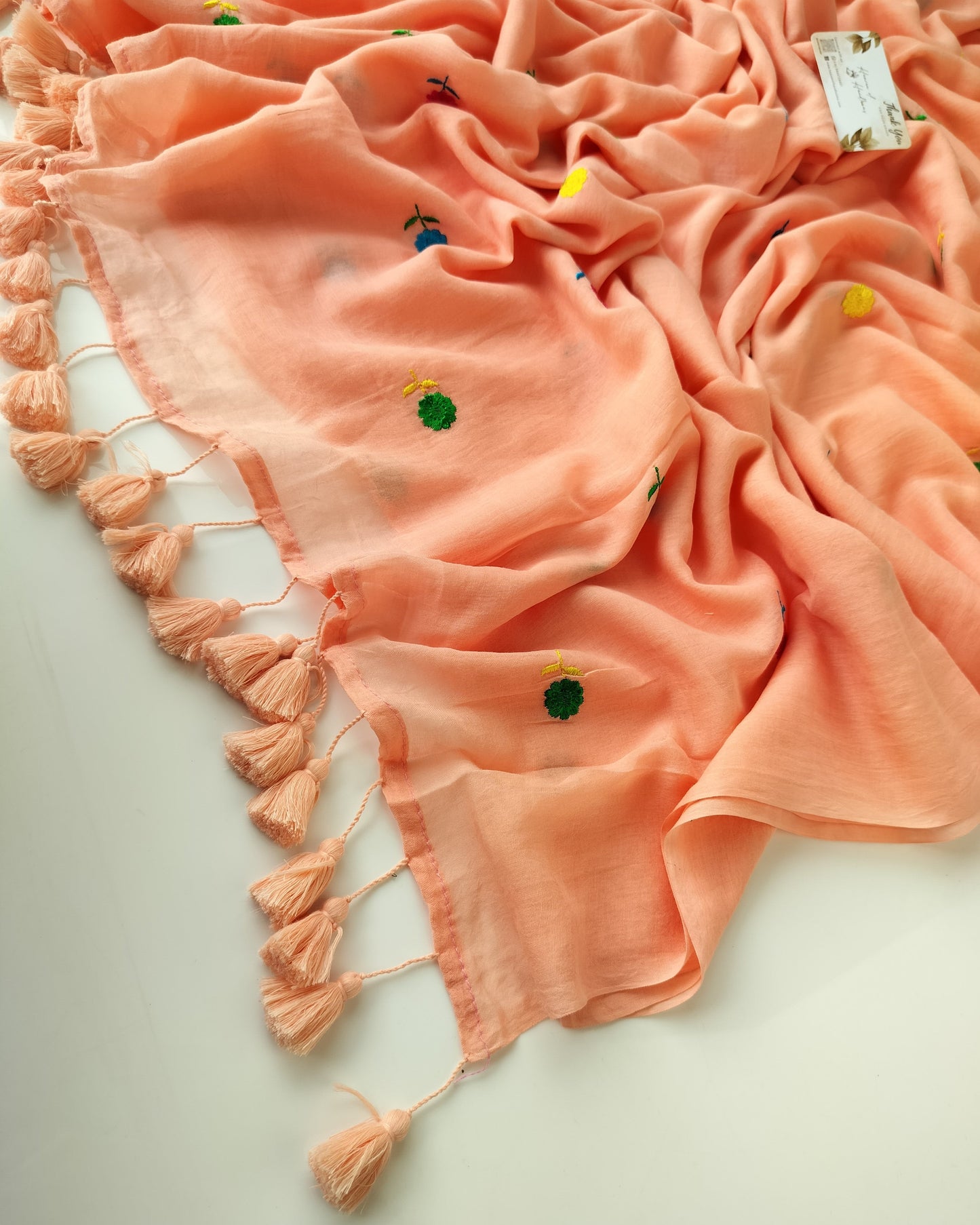 Embroidery Saree - Peach Small Flower
