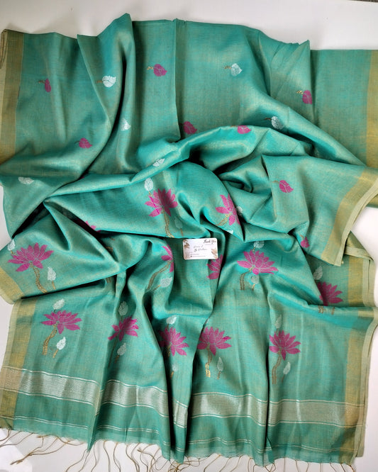 Linen by Linen - Sea Green Linen Jamdani