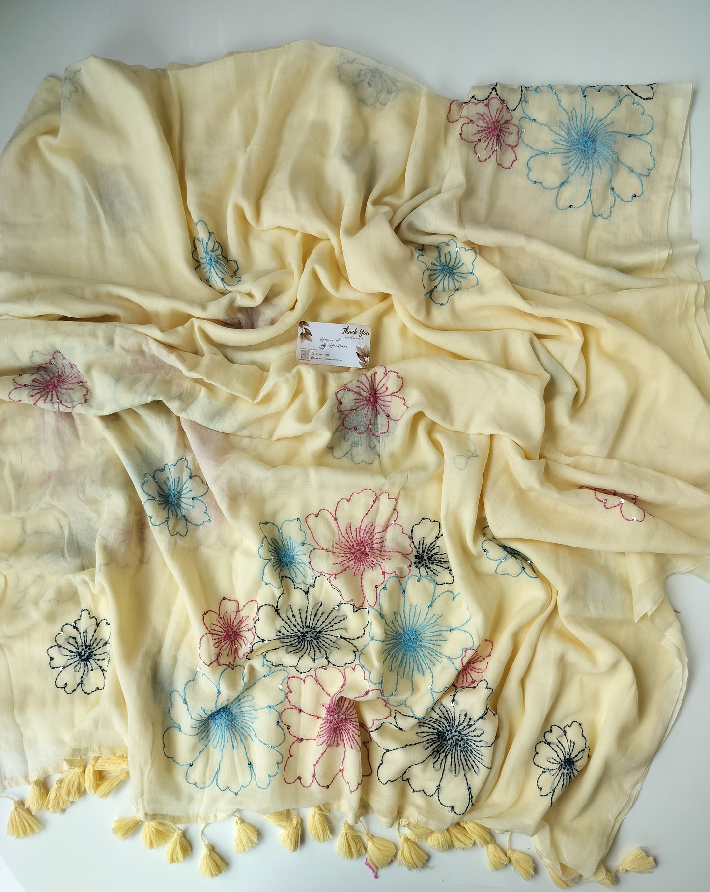 Premium Hand Stitch - Cream Kantha Sarees