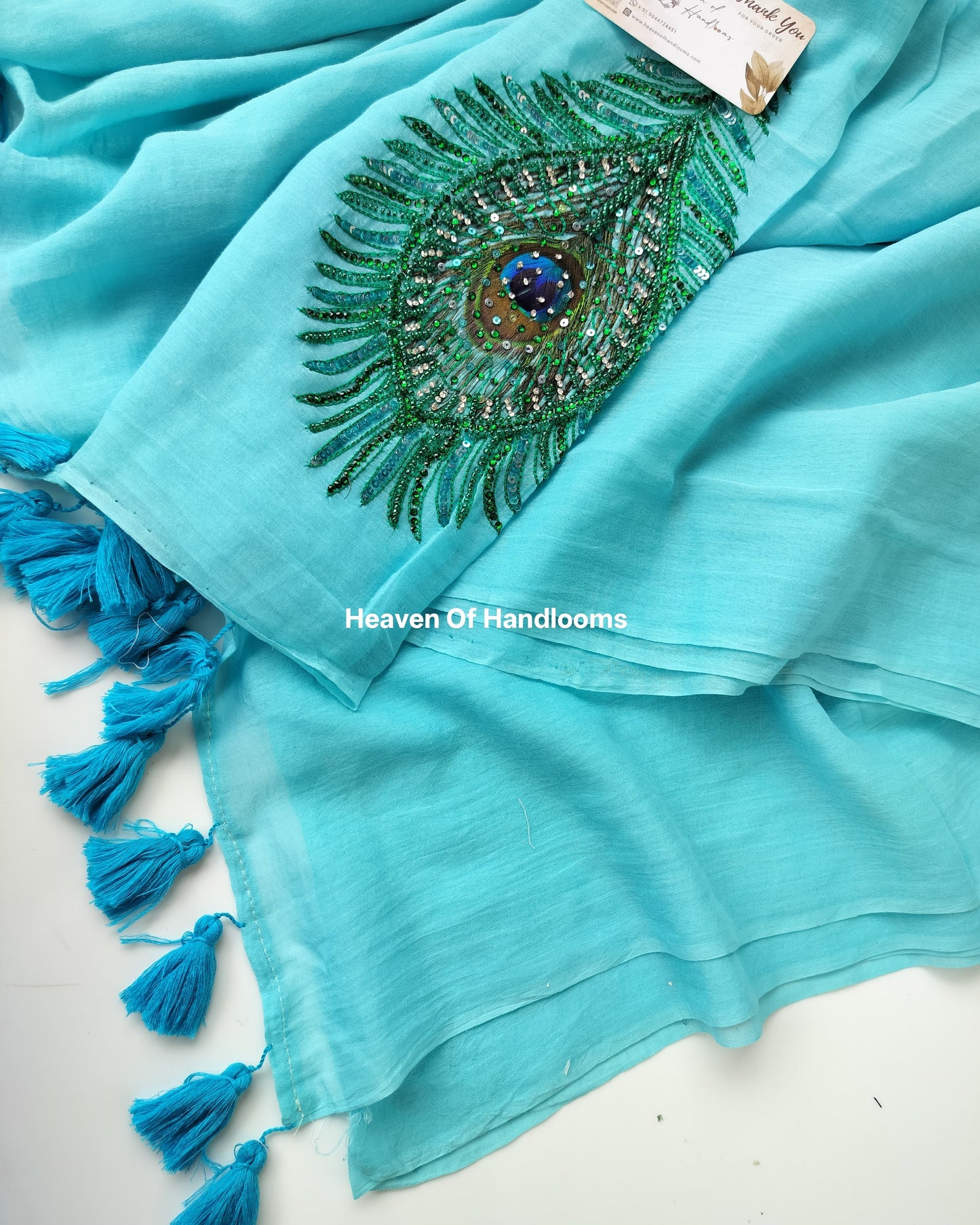 Premium Hand Stitch - Blue Feather