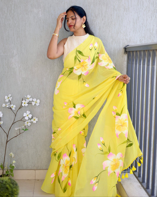 Hand Painted Saree - Manjal