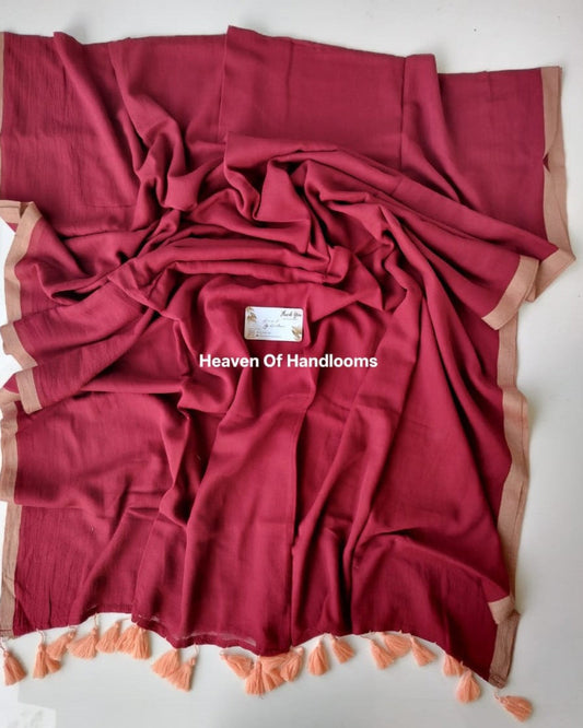 Plain Mul Saree - Carnberry