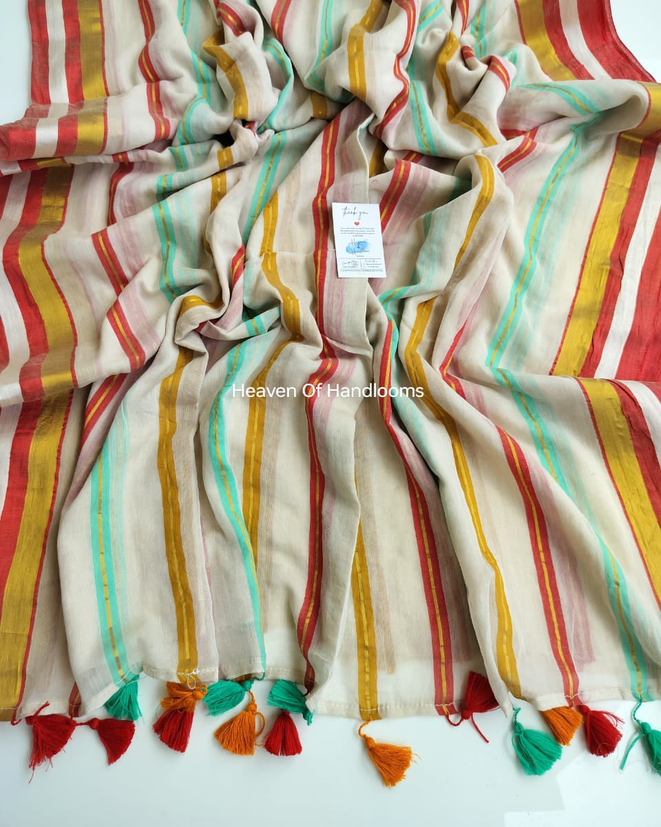 Festive Saree - Beige Rainbow