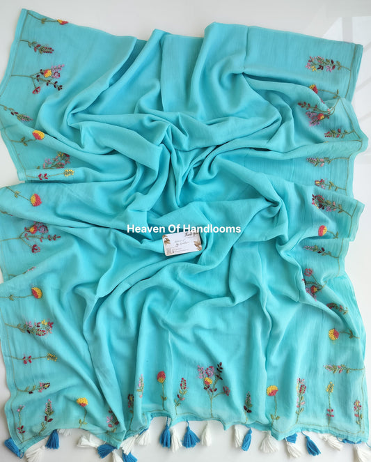 Premium Hand Stitch - Sky Floral Garden